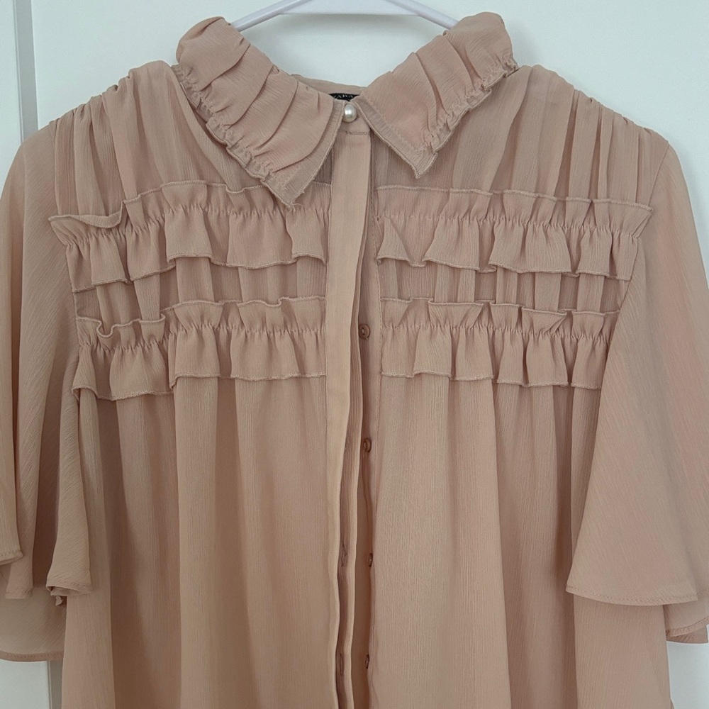 Women’s Ruffle Button-Front Blouse - Blush - Picture 3 of 6